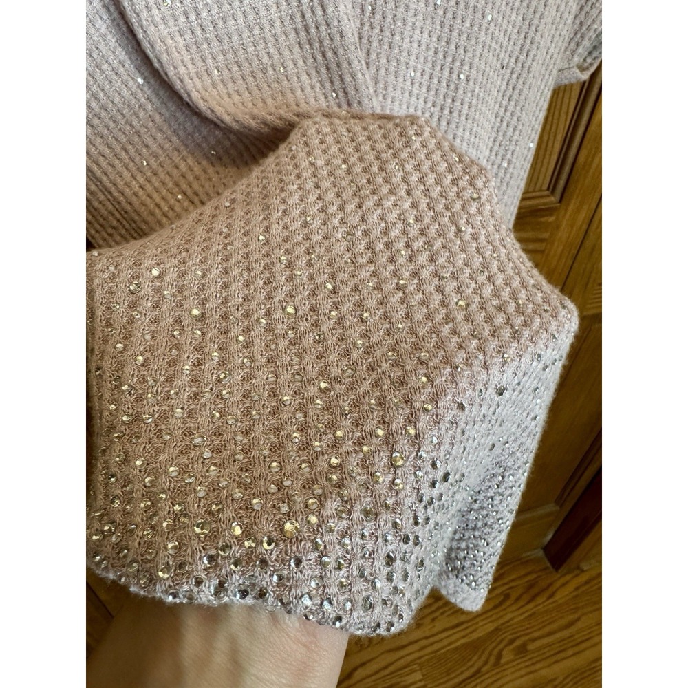 Vocal USA Women's Y2k Light Purple Embellished‎ Hooded Long Sleeve Top Waffle S - Picture 2 of 7